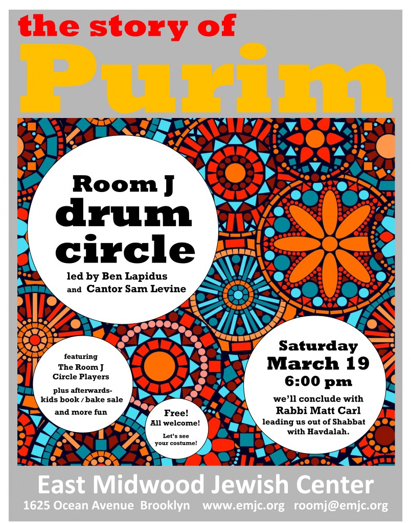 Purim 2016 drum circle flyer