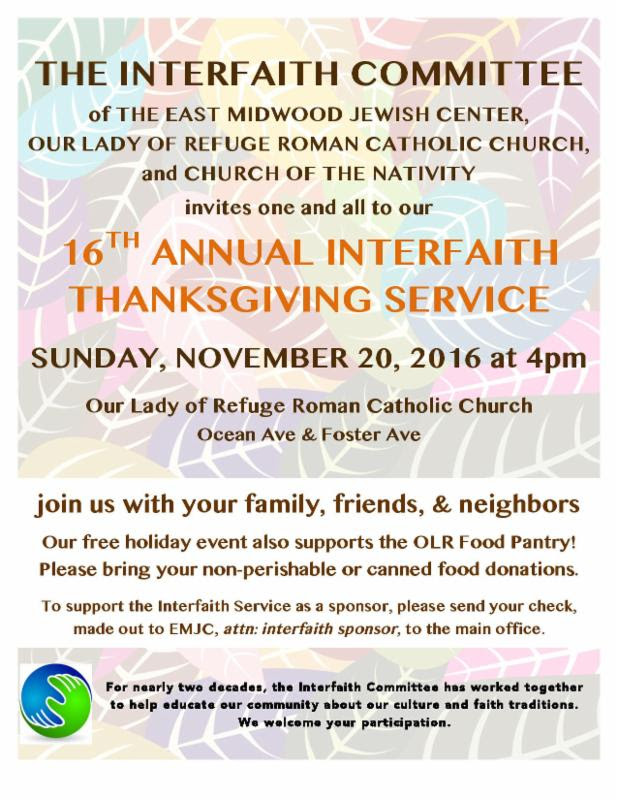 16th Annual Interfaith Thanksgiving Service - East Midwood Jewish ...